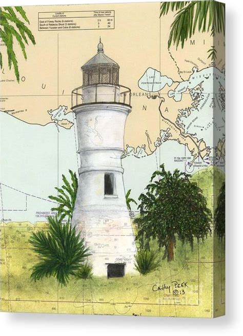 Port Pontchartrain Lighthouse La Cathy Peek Nautical Chart Map Art