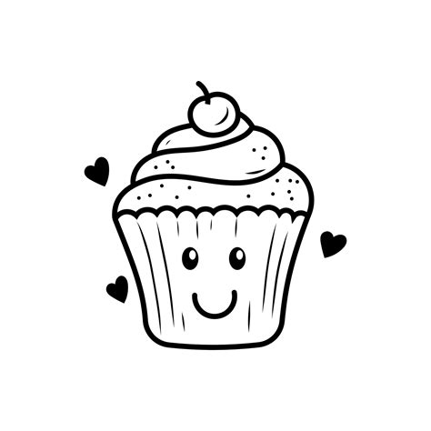 Cute Cupcake Doodle Illustration With A Facial Expression On Isolated
