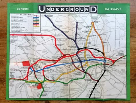 Original 1909 London Underground Railways Map Very Early Unified Tube