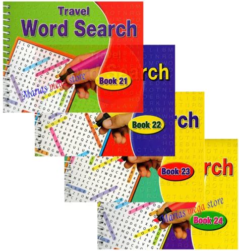 Set 4 X Spiral Bound Word Search Travel Books 520 Puzzles Fun Brain