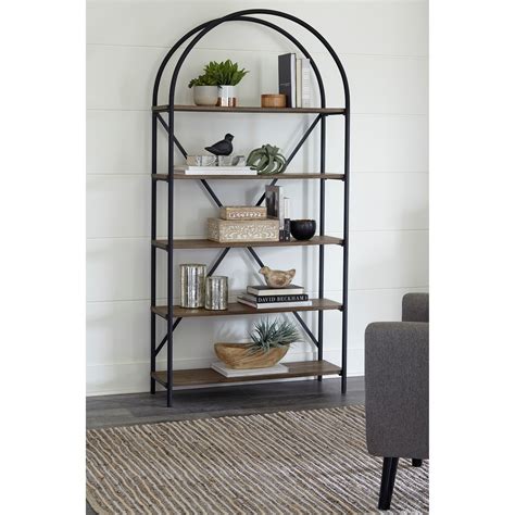 Signature Design By Ashley Galtbury Arched Metal Bookcase With 5 Wood Shelves Sheelys