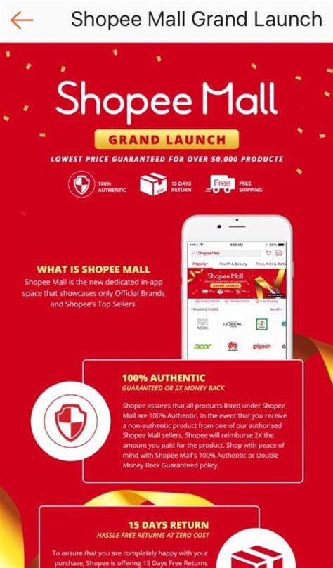 Shopee has a wide selection of product categories ranging from consumer electronics to home & living, health & beauty, baby & toys, fashion and fitness equipment. Shopee Mall launched with limited-time opening sale ...