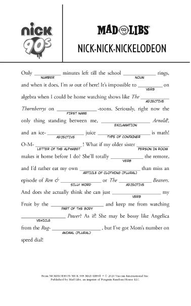 Mad Libs Printables And Activities Brightly Printable