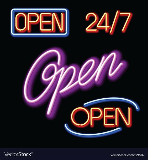 Set Of Glowing Neon Open Signs Royalty Free Vector Image