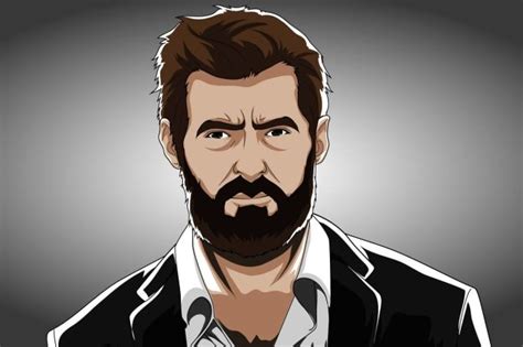A Drawing Of A Man With A Beard Wearing A Black Jacket And White Button