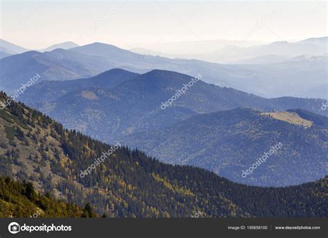 Landscape View Of Mountain Peak And Green Pine Trees Mountain Landscape Morning Mist Mountain