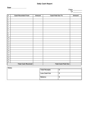 Daily Cash Report Doc Template Pdffiller