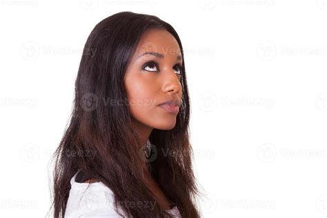 Young Beautiful Black Woman Looking Up 885699 Stock Photo At Vecteezy
