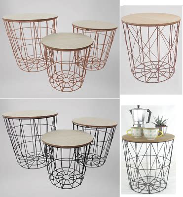 Sonoma goods for life® wire basket side table reg. Retro Black Metal Wire Round Wood Top Storage Side Table ...
