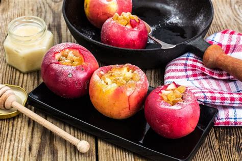 Apples Cookies With Raisins Honey And Powdered Sugar Stock Photo