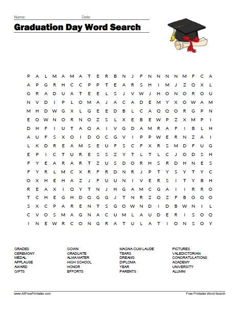 Free Printable Graduation Day Word Search Free Printable Graduation