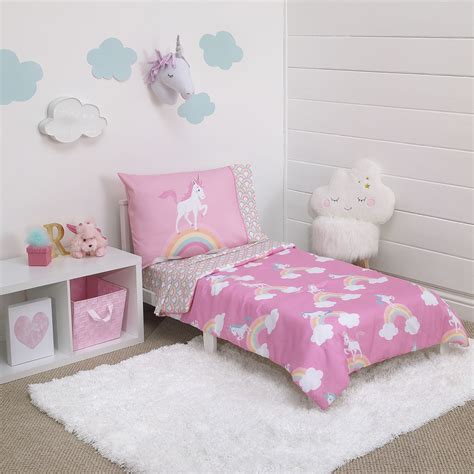 Little Tikes Rainbows And Unicorns 4 Piece Toddler Bedding Set In Pink