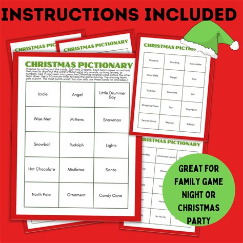 Free Christmas Pictionary Printable Word List Cards For Kids Paper
