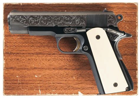 Engraved Colt Commander Semi Automatic Pistol With Ivory Grips And Box