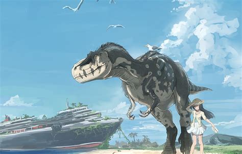 1366x768px 720p Descarga Gratis El Cielo Dinosaurio Anime Arte