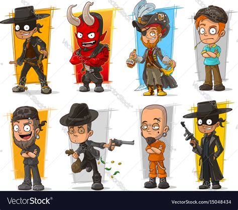 Set Of Cartoon Bad Guys Characters Royalty Free Vector Image