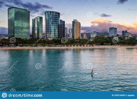 Ala Moana Beach Park In Honolulu Hawaii At Sunset Editorial Image