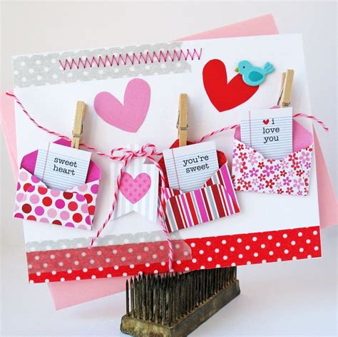 Love Letters Valentines Card Clothes Pins Twine Handmade Envelopes
