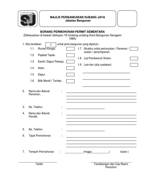 Borang is an online forms builder with roles and workflow processes that can manage to pembangun borang dalam talian dengan peranan dan proses aliran kerja yang boleh disesuaikan. Borang Permit Sementara MPSJ