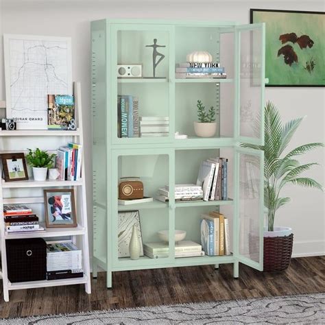 Modern 4 Glass Door Display Storage Cabinet With Adjustable Shelves