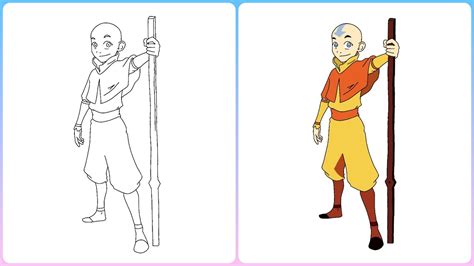 How To Draw And Color Avatar Aang Easy Step By Step Drawing Little