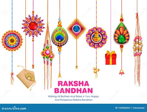 Greeting Card With Decorative Rakhi For Raksha Bandhan Background Stock