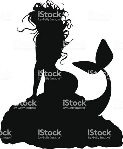 Vector Illustration Of Mermaids Silhouette Sitting On The Rock