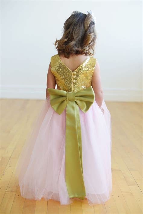 A Gold And Pink Flower Girl Dress Handmade In London Uk This Dress Is