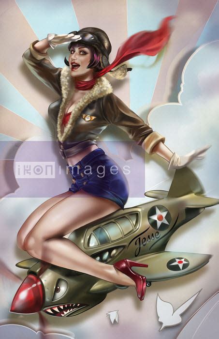Stock Illustration Of Retro Pin Up Girl Astride World War Two Fighter