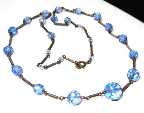 Antique Art Deco Blue Glass Beaded Necklace By Sellitagainvintage 75