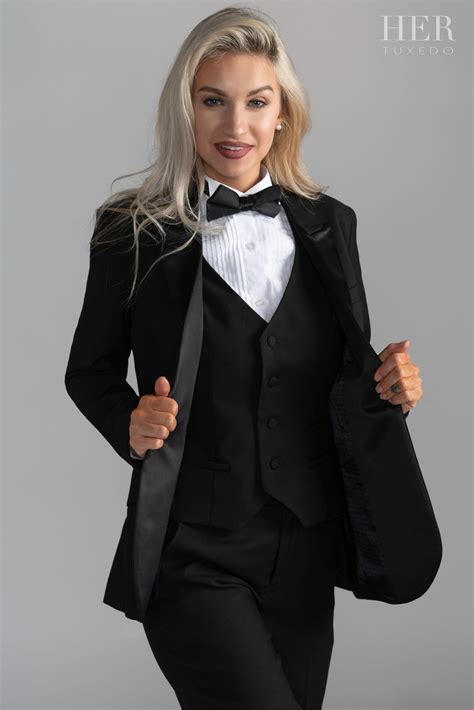 woman s black tuxedo suit her tuxedo