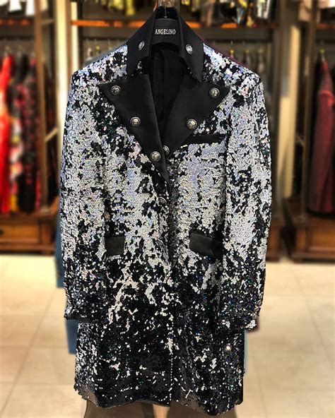 Prom Blazer Prom 2021 Fashion Long Jacket Sequin Silver Angelino