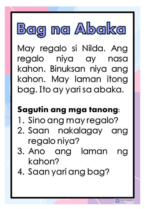 Filipino Reading Comprehension Part 1 Printable Format 60 Off