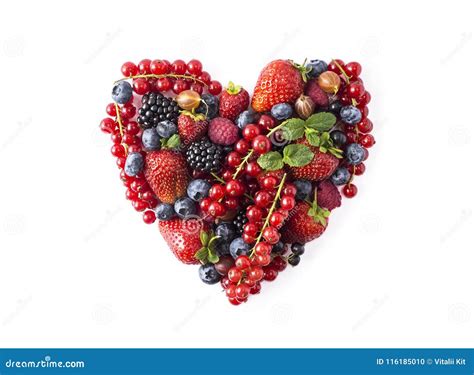 Heart Shape Assorted Berry Fruits On White Background Berries In Heart