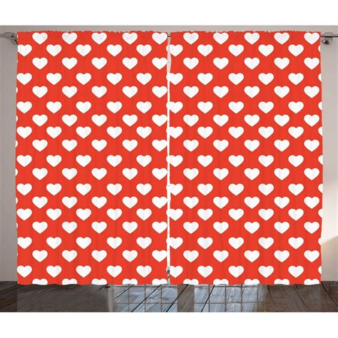 Red Curtains 2 Panels Set Cute White Hearts On Vibrant Red Backgroud