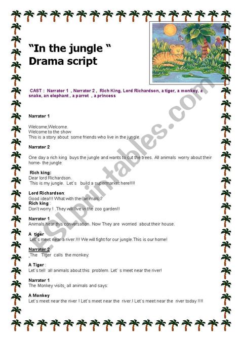 In The Jungle Drama School Script Esl Worksheet By Malniedz