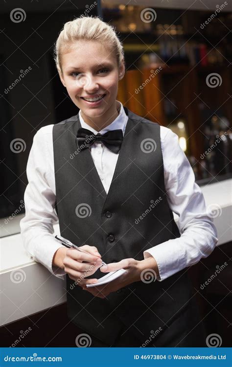 Pretty Waitress Taking An Order Stock Photo Image Of Tied Young