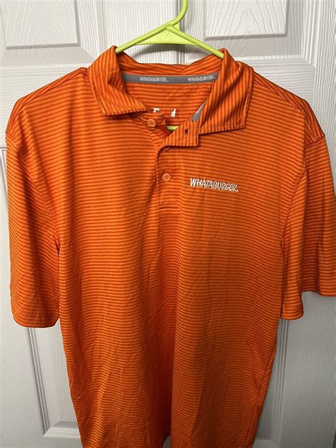 Whataburger Uniform Employee Striped Orange Polo Short Sleeve Shirt