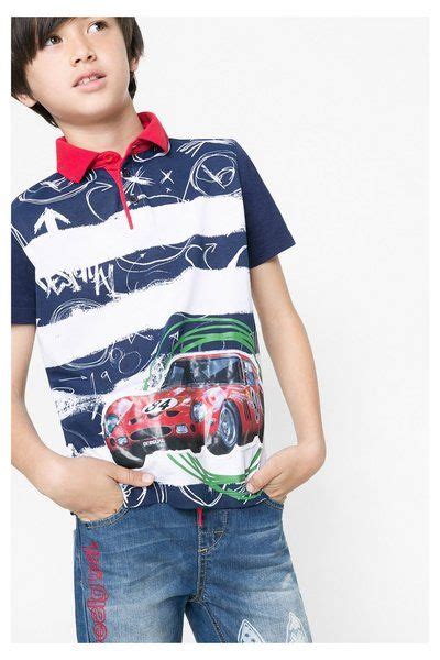 Desigual Boys Blue Striped Polo Shirt Discover Our Boldest Collection