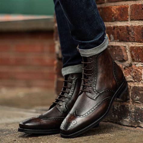 Mens Wingtip Lace Up Boot In Black Leather Thursday Boot Company