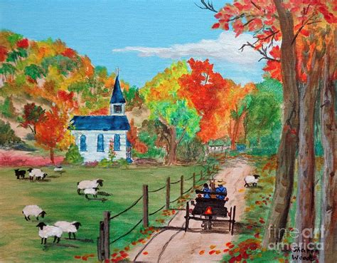 This carved cherry wood gift item was handmade in the heart of the world's largest amish community. Amish Farm In Autum Painting by Sharon Woods
