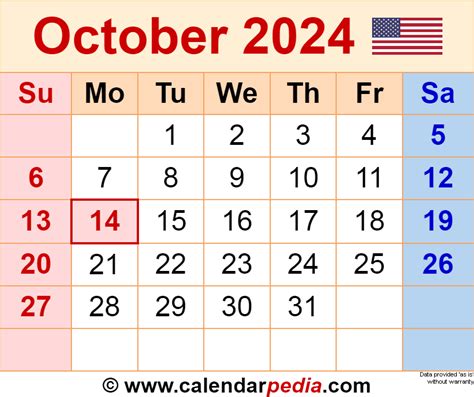 October 2024 Calendar Templates For Word Excel And Pdf