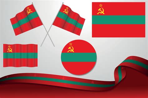 set of transnistria flags in different designs icon flaying flags and ribbon with background