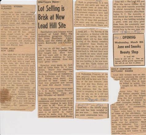 Old Newspaper Clippings Lead Hill Dedication Lead Hill Lake Road Post Office Moved From Old