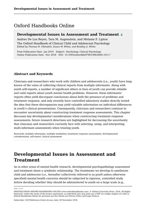 Pdf Developmental Issues In Assessment And Treatment