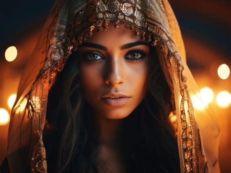 Premium Ai Image Beautiful Woman Arabian Bedduin Night Desert Background