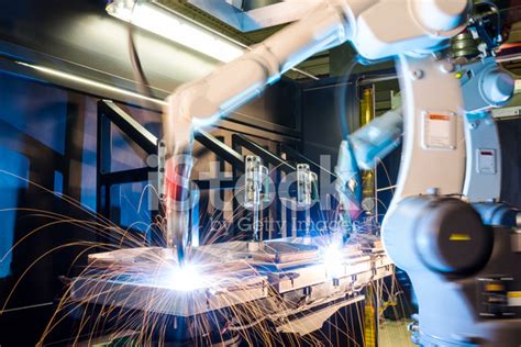 High Tech Industrial Robotic Welding Machines Stock Photo Royalty
