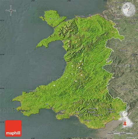 Satellite Map Of Wales Semi Desaturated