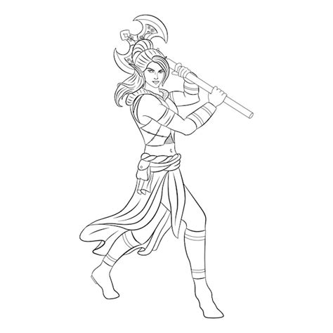 Premium Vector Female Elf Warrior With Iron Ax For Coloring Page 2d
