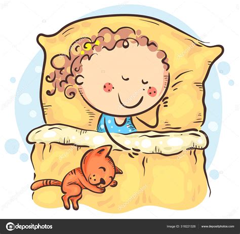 Cartoon Girl Sleeping In Her Bed Kids Clipart Stock Vector Image By